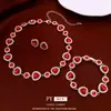 Aretes Redondos con Forma de Corazón Incrustados de Diamantes y Collar Estilo Francés, Lujo Ligero, Cadena para Clavícula de Gama Alta, Conjunto de Joyería Moderno y Elegante para Mujer