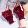Luvas de inverno estilo coreano para mulheres, quentes, de meio dedo, fofas, com dedos abertos, boca peluda, tricotadas, alongadas, para estudantes, para escrever, de lã