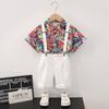 Traje de verano para niño 24 años estilo Hong Kong guapo manga corta camisa floral tirantes ocio infantil vacaciones camisa floral