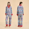 Pijama de Satén y Gasa con Patrón Ikat de Nuevo Estilo Transfronterizo Conjunto de Manga Larga y Pantalón Largo Ropa de Casa Cómoda Tz3984