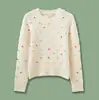 26 Suéter Pulóver Nuevo Otoño/Invierno con Bordado Hecho a Mano, Suéter Blanco de Lana con Patrón de Diamantes de Abalorios de Colores, Suéter Redondo para Mujer