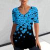 Camiseta Divertida para Mujer 2024 Verano Manga Corta Top Cuello en V Holgada Estampado de Flores Ropa Retro Camiseta de Mujer