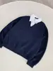 Sudadera de punto coreana de dos piezas falsas con cuello de camisa a rayas, otoño, corte boxy, corta, ancha, estilo preppy