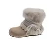 Botas de Nieve Peludas para Mujer 2025 Invierno Nuevo Estilo Forradas de Felpa Cálidas con Cordones Ajustables Suela Gruesa Moda Cálida Botas Cortas