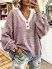 2026 Estación Independiente de Amazon Nuevo Estilo para Mujer Otoño/Invierno Cómodo Casual Holgado Suéter de Rayas Sudadera con Cuello en V