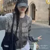 Nueva colección de otoño e invierno: abrigo exterior holgado, suave y cómodo, de estilo artístico y retro, cárdigan versátil tipo abrigo de punto Fair Isle para mujer