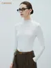 CANVAUS Otoño/Invierno Nueva Ropa para Mujer Camiseta de Manga Larga de Punto de Cuello Alto para Mujer Jacquard Ajustada Camisa Base con Temperamento para Mujer