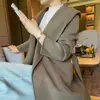 Abrigo de lana de doble cara simple de color liso con capucha para otoño e invierno, cordones, corte holgado que estiliza, para commuting, abrigo de lana completo de longitud media para mujer