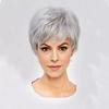 Peluca de Venta Caliente Transfronteriza Europea y Americana 2025 Gris Plateado Cabello Corto de Mujer Naturalmente Esponjoso Fibra Química Natural Peluca Completa para la Cabeza