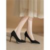 Tacones Altos de Plataforma Impermeables Negros de Gamuza Sexy con Pedrería para Mujer con Punta Fina Tacones de Aguja, Tacones Altos de Gama Alta y Elegantes para Mujer