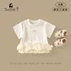 Camiseta para Niñas 2026 Verano Nuevo Estilo Malla Patchwork Manga Corta Superior Base para Niñas Ropa Infantil Superior
