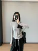 Súper cómoda~ Camiseta de Tencel con lana elástica, cintura fruncida plisada, top base de lana para mujer, nuevo Otoño 2026 031