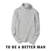 Camiseta de rayas para hombre primavera y otoño ropa interior popular suéter de cuello alto talla grande holgado versátil diario manga larga camisa básica negra y blanca