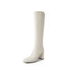 Piernas Largas Tacones Altos Gruesos de 8 cm Piel de Vaca Completa Otoño e Invierno 2023 Nuevas Botas Altas con Tacón Inclinado y Punta Cuadrada para Mujer