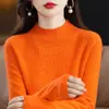Suéter de lana para mujer transfronterizo con cuello semi-alto, corte ajustado, camiseta base de punto de cachemira sin costuras, top holgado de punto calado para otoño e invierno
