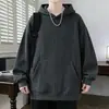 Nova blusa de moletom masculina para primavera e outono, casual e versátil, estilo pulôver estiloso com capuz, moletom de manga longa em cor sólida jacquard