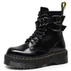 Botas de Motocicleta de Couro Espesso com Solado Grosso de 8 Furos Estilo Britânico Transfronteiriço 1460 com Zíper Lateral e Fivela de Argola, Botas Curtas Femininas com Solado Plataforma, Botas de Trabalho