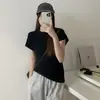 Generación de voz para agitar verano toma real 40 algodón color liso cintura pequeña delgada manga corta camiseta top básico para mujer