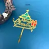 Nova impressão colorida Decoração de bolo de Natal de panificação fornecimento direto da fábrica Cartão de bolo acrílico de árvore de Natal alce