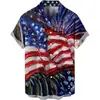 Nueva Camisa de Vacaciones Manga Corta Cárdigan Cuello Solapa Hawaiano Verano Hombres Bandera Americana Estampado Modelo Amazon