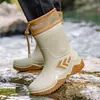 Venta Caliente Transfronteriza Botas de Agua de Goma Antideslizantes para Hombre, Altura Media Pantorrilla, Puño Elástico, Resistentes al Desgaste, Impermeables, para Pesca, Conductor, Obra