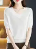 Tejido Versátil de Manga Corta con Cuello en V para Mujer Verano 2026 Nuevo Primavera y Verano Estilo Coreano Sencillo Holgado Adelgazante Camiseta Base Suéter