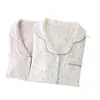 Tejido de Algodón Puro Arrugado Ropa de Casa para Mujer Solapa Estampado Floral Fresco Manga Larga Pantalón Largo 2026 Primavera/Otoño Holgado Pijama para el Hogar