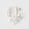 Conjunto de ropa interior térmica de algodón puro Clase A sin costuras de cintura alta para niños y niñas, con abertura en el hombro, adecuado para usar en casa y para abrigarse al aire libre