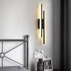 Lámpara de pared larga moderna nórdica de entrada de lujo colgante de alambre lámpara de noche lámpara decorativa de fondo de pared fuente de luz LED negra dorada