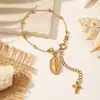 Pulseira Retrô de Aço Inoxidável Cruz Ajustável Pedra Negra Pérola Coração Contas Feito à Mão Pulseira de Oração