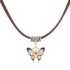 Collar de mariposa de cuerda de cuero retro para mujer, diseño de estilo europeo y americano, cadena de clavícula de doble capa con mariposa de color, collar de celebridades de Internet