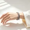 Pulsera trenzada ajustable con cabeza de cuenta redonda de acero inoxidable, Pulsera tejida que no se decolora, Doble capa de acero de titanio, Pulsera apilable moderna