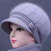 Sombrero de Lana de Conejo para Mujer Otoño e Invierno con Felpa Cálida para Personas de Mediana Edad y Mayores Protección Auditiva Protección contra el Frío Tejido Grueso para Exteriores