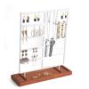 Soporte para pendientes de plumas, almacenamiento de pendientes, estante para pendientes, caja de almacenamiento de joyas, expositor de joyas con bandeja de madera