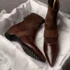 Versión de punto nuevas botas elásticas ajustadas tacón grueso 3.5cm superficie suave botines de mujer moda artística retro patchwork botines