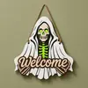 Decoração de Boas-Vindas Luminosa de Madeira para Halloween Crânio Fantasma Multicamadas Placa de Porta Pendente de Porta Brilhante para Corredor Parede