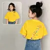 Camiseta de Verano para Niños de Algodón Puro de Manga Corta 2026 Nuevo Estampado de Letras de Dibujos Animados Top Elegante para Niñas y Bebés