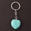 Llavero con colgante de corazón transfronterizo de 30*12 mm, corazón de cristal rosa de piedra natural, accesorio popular para DIY