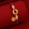 Pulsera de Hebilla de Paz Chapada en Oro con Hilo Rojo de la Suerte, Pulsera Tejida para Hombres y Mujeres, Estilo Pareja, Regalo de Arte Vintage