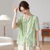 Ropa de Verano para Mamá 2026 Nueva Camisa de Manga Corta para Mujeres de Mediana Edad y Mayores, Elegante Blusa de Estilo Chino para Primavera y Verano para Mujeres