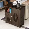 Mesa de Chá Pequena Móvel, Armário Lateral para Chá, Carrinho de Chá, Mesa de Bar de Chá Doméstica em Madeira Maciça, Chaleira Integrada e Armário para Preparo de Chá