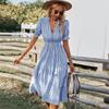 Vestido de Mujer de Moda Europea y Americana con Diseño de Manga Corta Desarrollado Internamente 2026 Verano Amazon Estilo Elegante Rayado