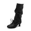 Suministro transfronterizo: Botas de mujer de tubo alto, tacón medio, punta redonda, para otoño e invierno, estilo europeo y americano, botas de moda talla grande 7743