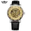 T-Winner/Victor 8012 Elegante Casual Hueco con Pedrería Correa de Cuero Manual Reloj Mecánico