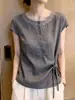 Camisa feminina cinza de cadarço, manga curta, nova moda verão 2026, design que rejuvenesce e emagrece, top com acabamento em renda