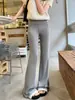 Nueva colección de otoño e invierno: Pantalones para mujer con forro de polar, corte holgado y ligeramente acampanados, con un diseño negro fluido, versátiles para uso casual, deportes y yoga, con efecto adelgazante