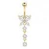 Amazon Aliexpress eBay Exportación Transfronteriza Venta Caliente Mariposa Circonita Hilo Largo Botón de Ombligo Anillo de Ombligo Joyería para Piercing
