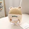 Chapéu de Tricô Outono e Inverno para Bebês e Crianças com Orelhas de Cachorro e Etiqueta Chapéu de Lã para Bebê Chapéu Quente com Proteção para Ouvidos
