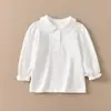 Roupas de Performance para Meninos e Meninas Cor Lisa Polo Gola Camisa Base Meninas Uniforme Escolar Branco Top Grosso com Forro de Lã Algodão Puro Manga Longa