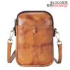 Procesamiento y Personalización de Bolso de Hombro Cruzado Retro de Cuero Genuino Curtido Vegetal de Primera Capa para Compras y Trabajo, Bolso para Teléfono Móvil para Hombres y Mujeres